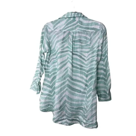 I Linen ilinen Lifestyle Classic button down shirt green zebra small - Picture 2 of 6